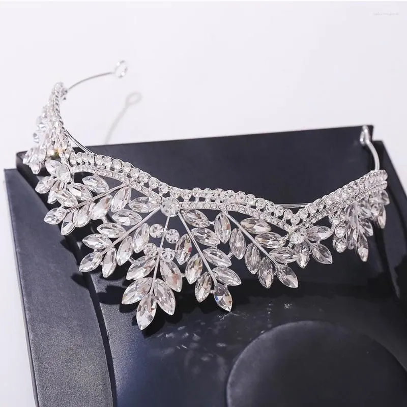 Hair Clips Luxury Forest Crystal Jelly Leaves Wedding Crown Green Rhinestone Bridal Diadem Headdress Tiaras Bride Costume Accessories