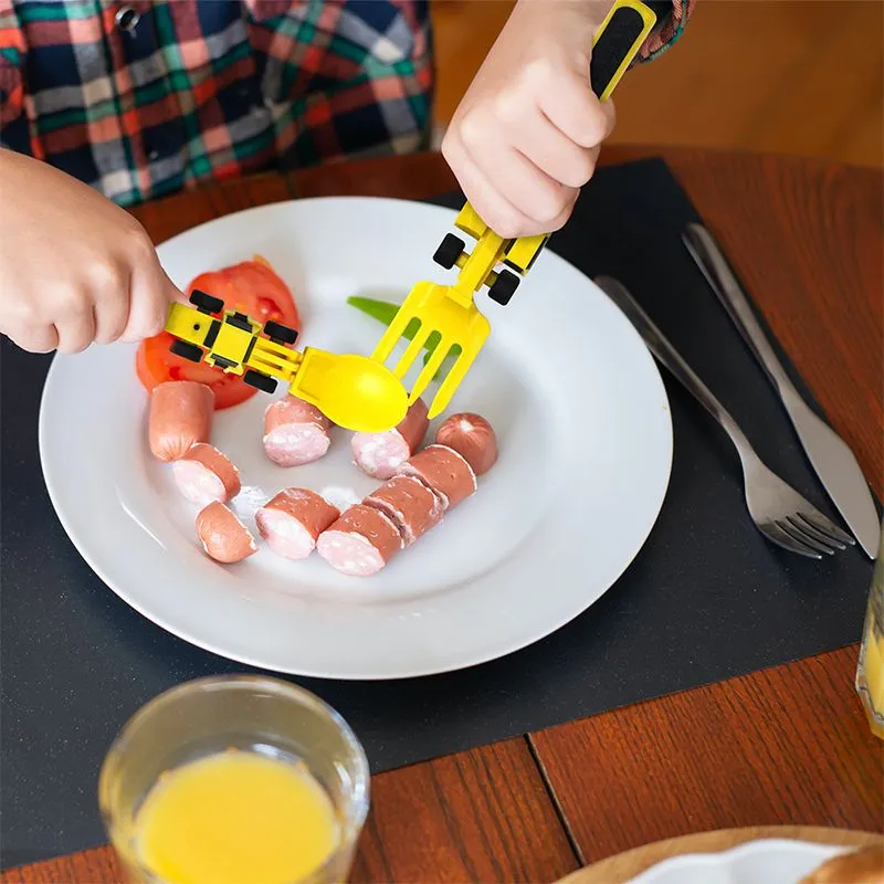 Cups Dishes Utensils 3pcs Tableware for Children Car Bulldozer Excavator Shovel Cutlery Kids Materials Safety Spoon Fork set 230608