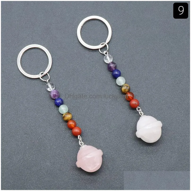 Key Rings Planets Statue 7 Chakra Beads Chains Stone Carved Charms Keychains Healing Crystal Keyrings For Women Men Christmas Gift Dr Dhiho