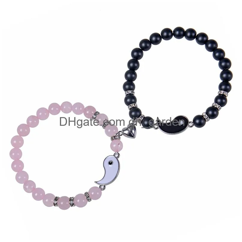 Beaded 2Pcs/Set Magnetic Distance Bead Bracelet Couple Minimalist Heart Lovers Matching Friendship Bracelets For Women Drop Dhgarden Dhat3