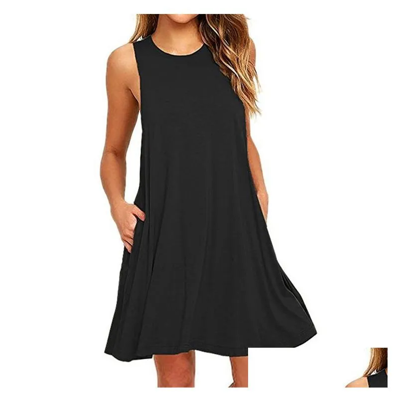 Basic & Casual Dresses Designer Dress For Woman Summer Women Solid Sleeveless Mini Tank With Invisible Pockets White 5Xl Drop Deliver Dhpvg