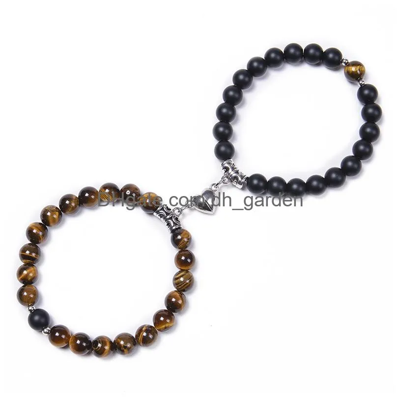 Beaded 2Pcs/Set Magnetic Distance Bead Bracelet Couple Minimalist Heart Lovers Matching Friendship Bracelets For Women Drop Dhgarden Dhavr