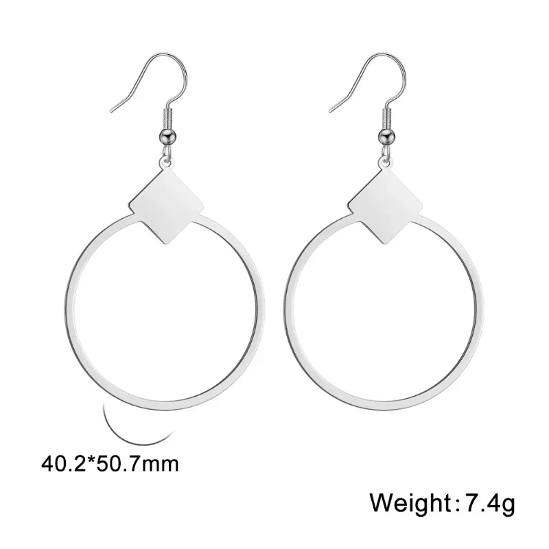 Dangle Earrings Stainless Steel Trendy Round Hoop Lucky Symbol Pendant Fashion Minimalist For Women Jewelry Exquisite Gift