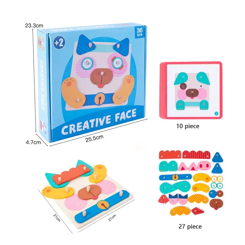 Learning Toys Creative Face Changing Game Early Education Express Emotions Puzzle Interaction Train Brain Wooden Toy For Baby Children Gifts asfe