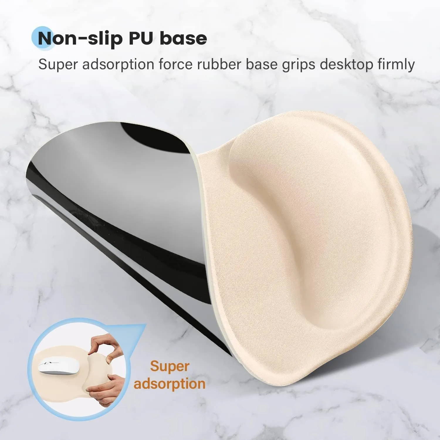 Ergonomic Mouse Pad with Comfortable and Cooling Gel Wrist Rest Support and Lycra Cloth, Non-Slip PU Base for Easy Typing Pain Relief