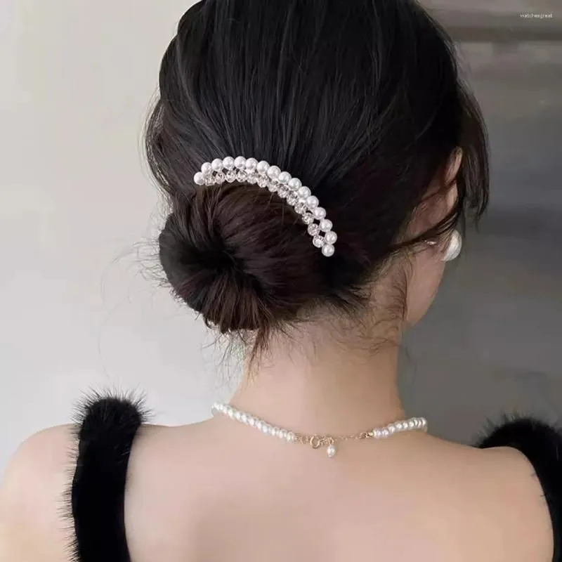 Hair Clips Elegant Pearl Combs Hairpin Women Luxury Crystal Bun Decor Wedding Bridal Claw Jewelry Accessories