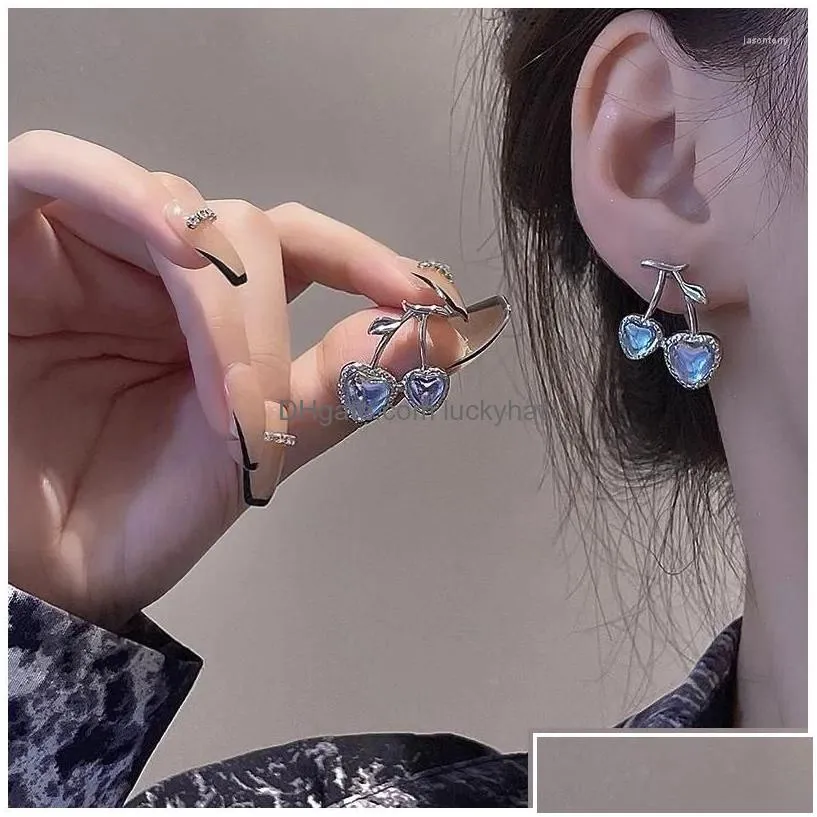 Dangle & Chandelier Earrings 2024 Korean Blue Moonstone Cherry For Women Fruit Statement Earring Party Gifts Jewelry Wholesale Drop D Dhs2F