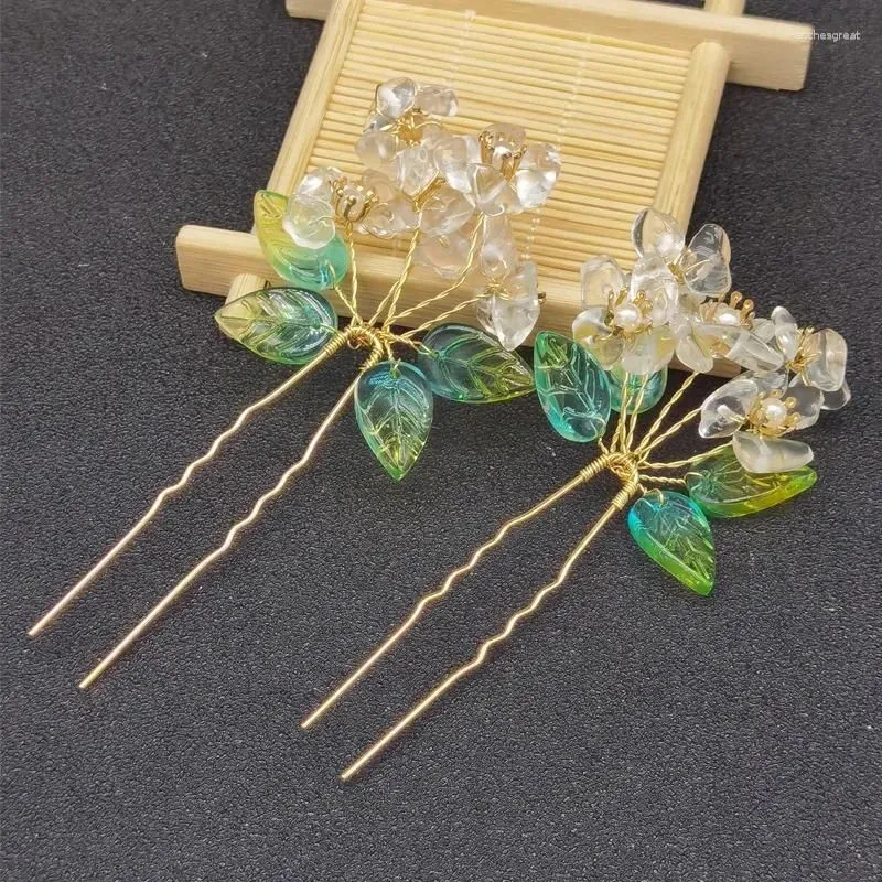 Hair Clips Wedding Flower Hairpins White Rhinestone Pins U-Shaped For Bridal Women Jewelry Accessories