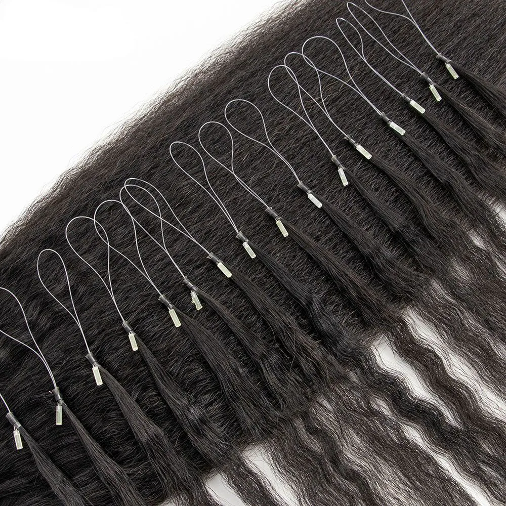 Kinky Straight Micro Loop Ring 100% Human Hair Extensions 16