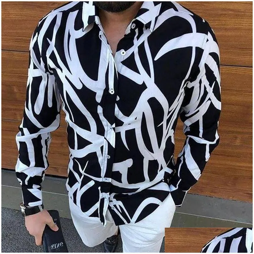 Men`S Casual Shirts Mens Fashion For Men Long Sleeve Floral Print Shirt Autumn Dress Camisa Button Turn-Down Collar Male Top Drop Del Dhzl5