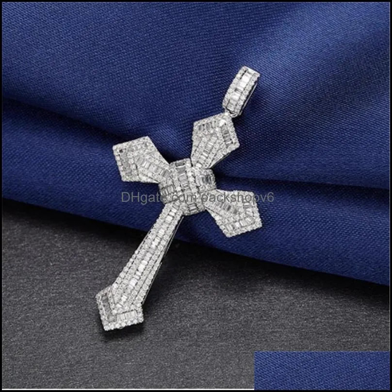 Pendant Necklaces 14K Gold Long Diamond Cross 925 Sterling Sier Party Wedding Pendants Necklace For Women Men Moissanite Jewelry Gift Dhssx