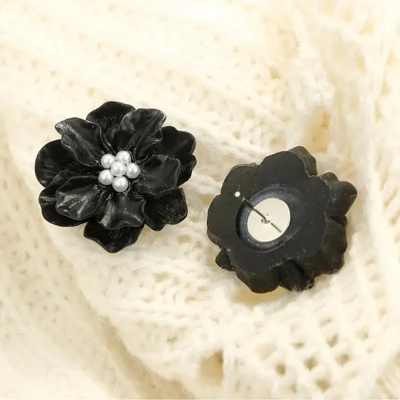 Stud Earrings Versatile Flower Imitation Pearl Decor Resin Material Fashion Jewelry Gifts For Mom Wife Girlfriend