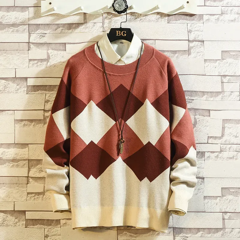 2019 UYUK Autumn/winter New Japanese Trend Men`s Sweater Patchwork Lozenge Casual Temperament Pullover Clothes Hombre