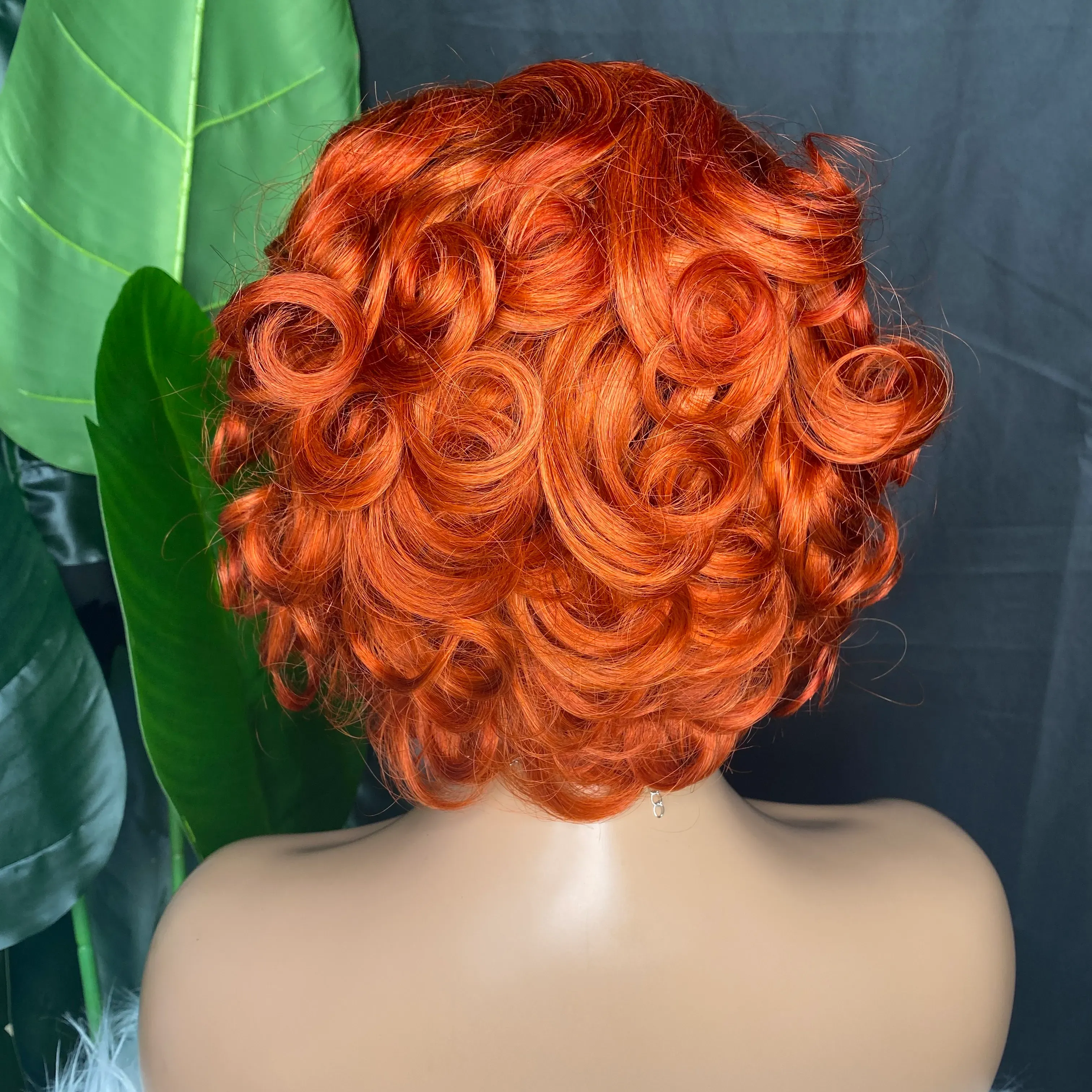 100% Raw Remy Virgin Human Hair Orange Pixie Curly Cut Short Wig Peruvian Indian Malaysian Hair Wig