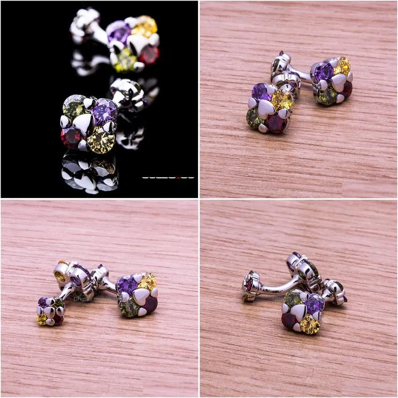 Cuff Links Kflk Jewelry Fashion Brand Of Shirts Cufflinks Mticolor Crystal Cufflink Wedding Button Male High Quality Guests 230824 Dr Dhkkq