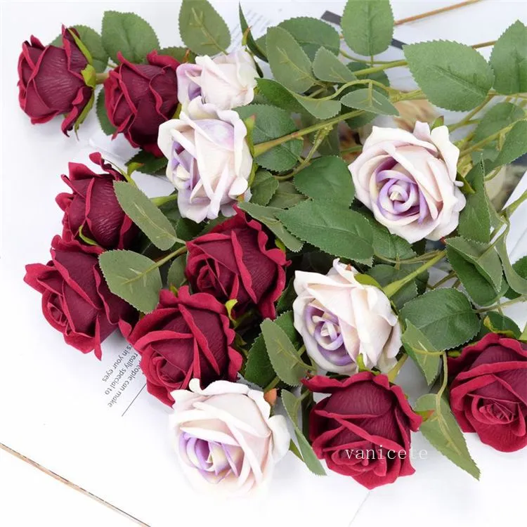 Decorative Flowers Simulated rose single flannelette Rose Home wedding decoration Valentine`s Day simulated simulated flower artificial