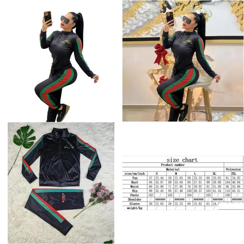 Womens Sweatsuits Casual Print Two Piece Set Zip Jacket and Pants Tracksuits Free Ship