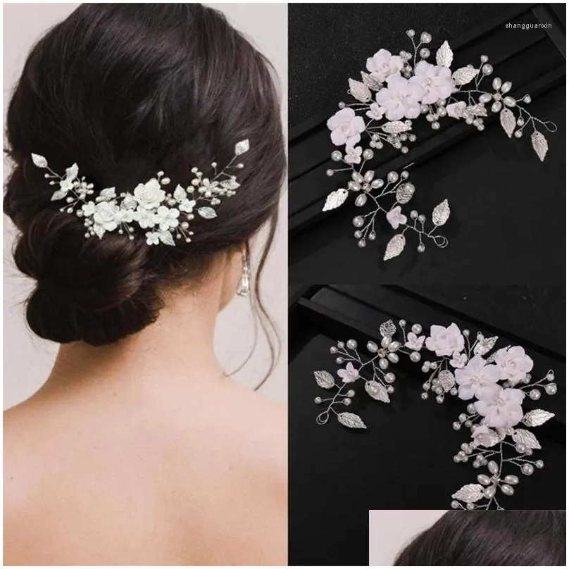 Hair Clips Trendy Flower Leaf Headband Pearl Crystal Hairband Tiaras For Women Bride Party Bridal Wedding Accessories Jewelry Gift