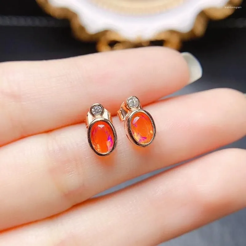 Stud Earrings Fashionable Natural Opal Orange Fire Studs 925 Sterling Silver Fine Jewelry For Gift