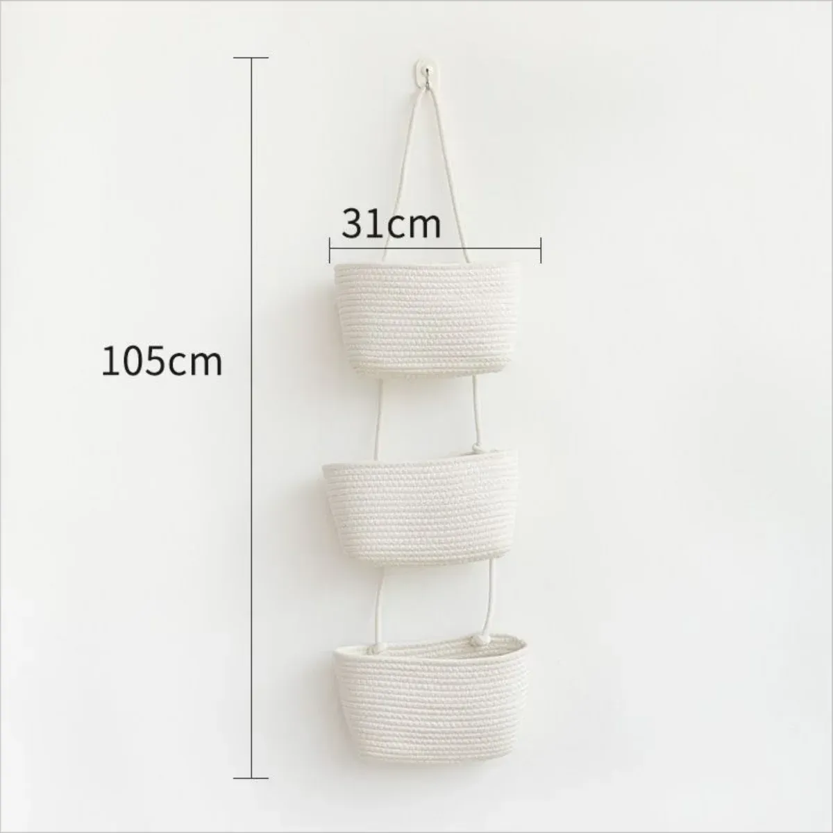 Baskets Wall Hanging Cotton Rope Woven Storage Basket Organizer 3 Tier Multipurpose for Home Bedroom Dormitory Toys Book Organization