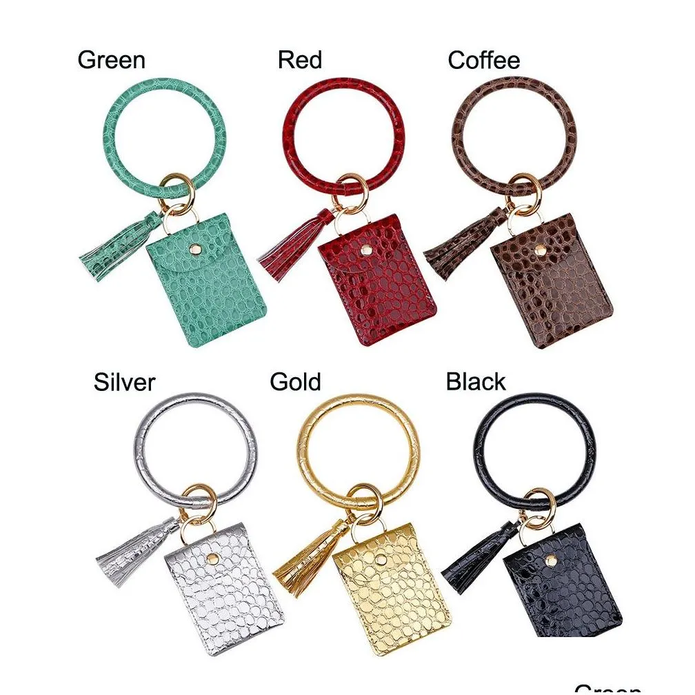 Key Rings Selling Large Circle Ring Bracelet Monogrammed Leather Wristlet Keychain Bangle Keyring Holder With Mini Bags Drop Delivery Dhkcm