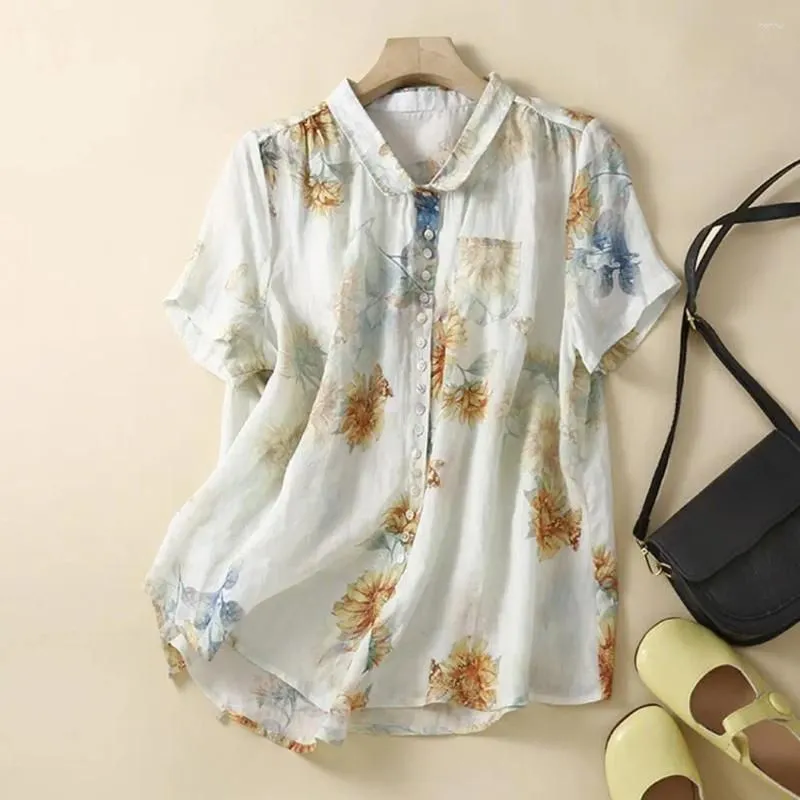 Women`s Blouses Loose Fit Summer Top Stylish Shirt Collection Casual Lapel Short Sleeve Tops With Pocket Breathable For Any