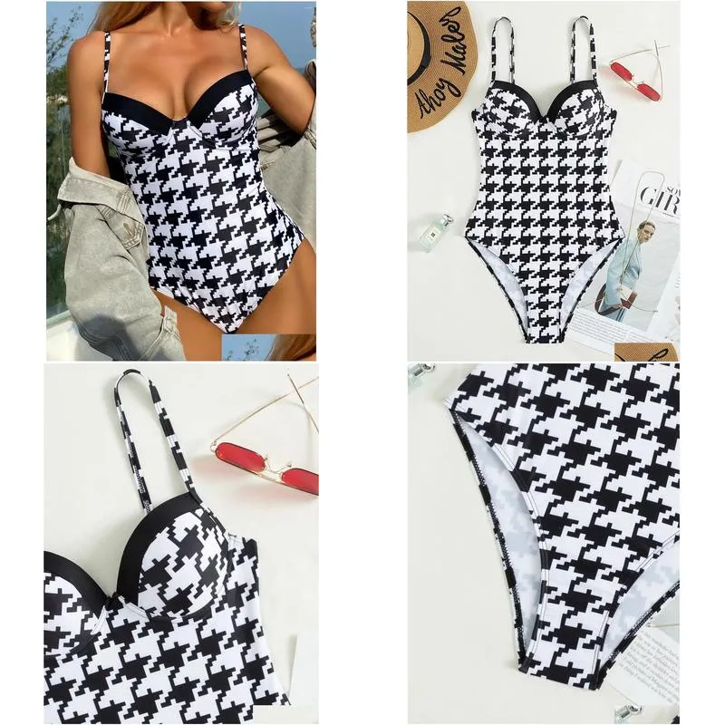 Women`S Swimwear Designer Bikini Womens Vigoashely Y Print Halter Women Push Up High Cut One Piece Swimsuit Monokini Backless Hollow Dhhmk