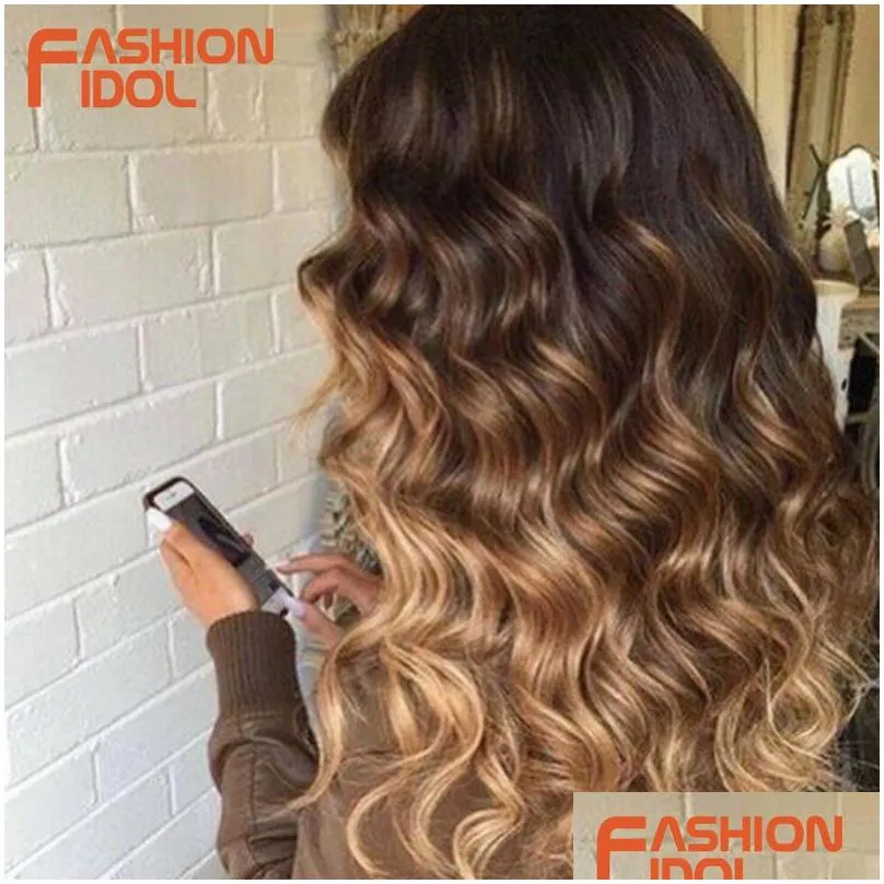 FASHION IDOL Deep Wave Bundles Hair Weave Bundles Ombre Brown 6Pieces 16-10 Inch 250g Synthetic Hair Extensions 2106158662702