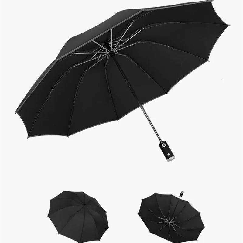 Umbrellas Reverse umbrella does not wet the car automatic umbrella with reflective strip reverse LED umbrella Academy 10 rib 3-fold Y