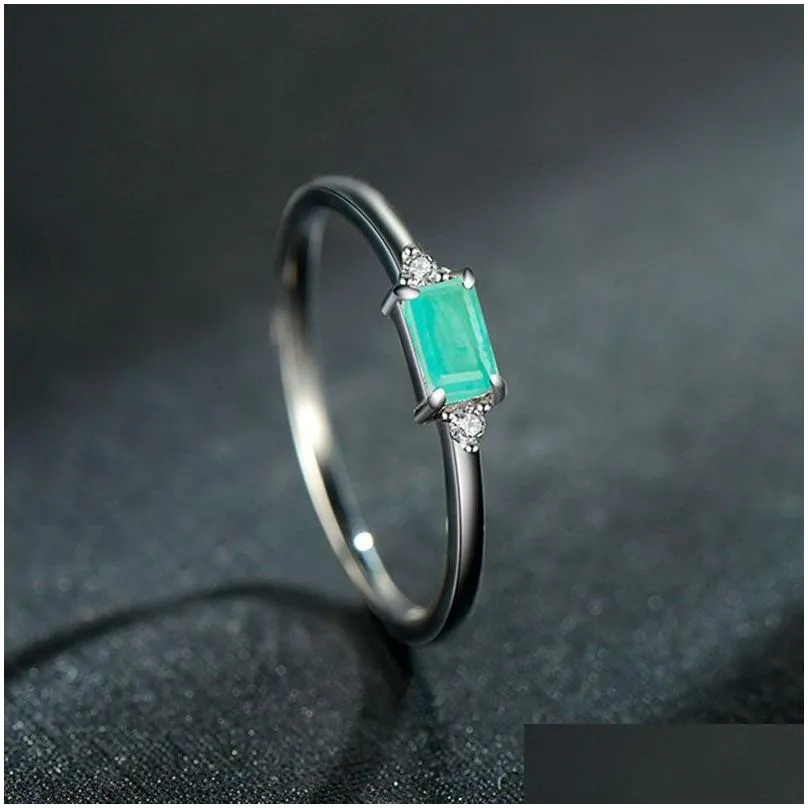 Band Rings 925 Sterling Sier Fashion Emerald Cut Tourmaline For Women Elegant Paraiba Gemstone Fine Jewelry Drop Delivery Ring Dhiq0