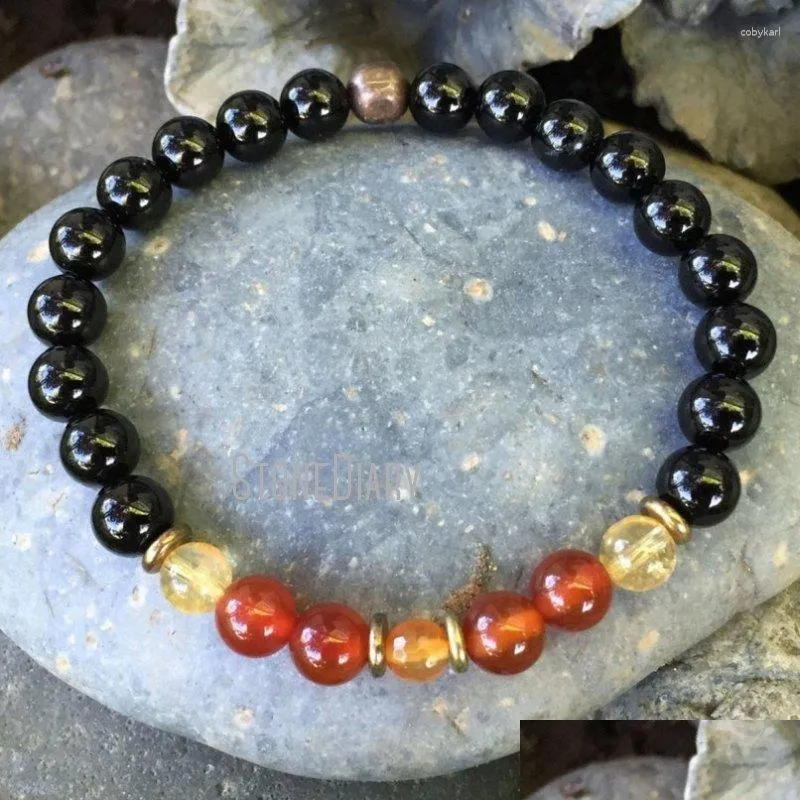 Strand WMB31674 Black Agate Onyx Carnelian Healing Stones Wrist Mala Spiritual Meditation Yoga Bracelet For Men And Women