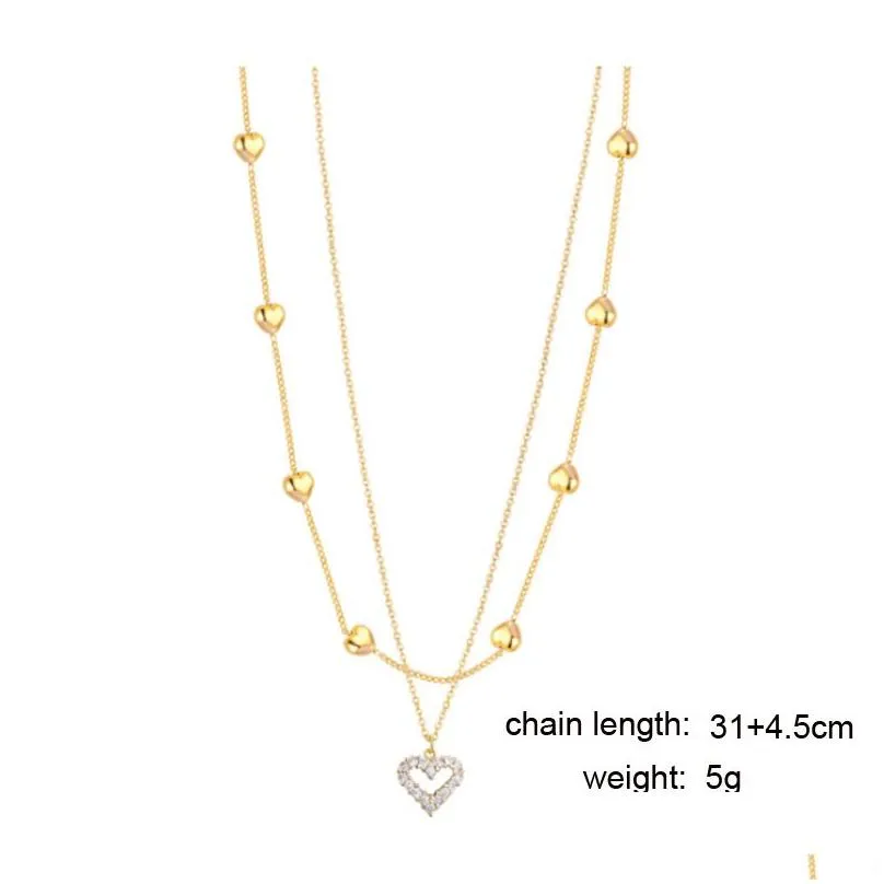 Pendant Necklaces Women Clavicle Chain Elegant Charm Wedding Necklace Gold Color Double Layer Heart Shining Bling Aaa Zircon Jewelry D Dhwyt
