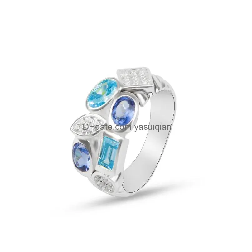 Solitaire Ring Blue Topaz 925 Sterling Sier Fine Party Jewelry Accessories Rings For Drop Delivery Dhp0H