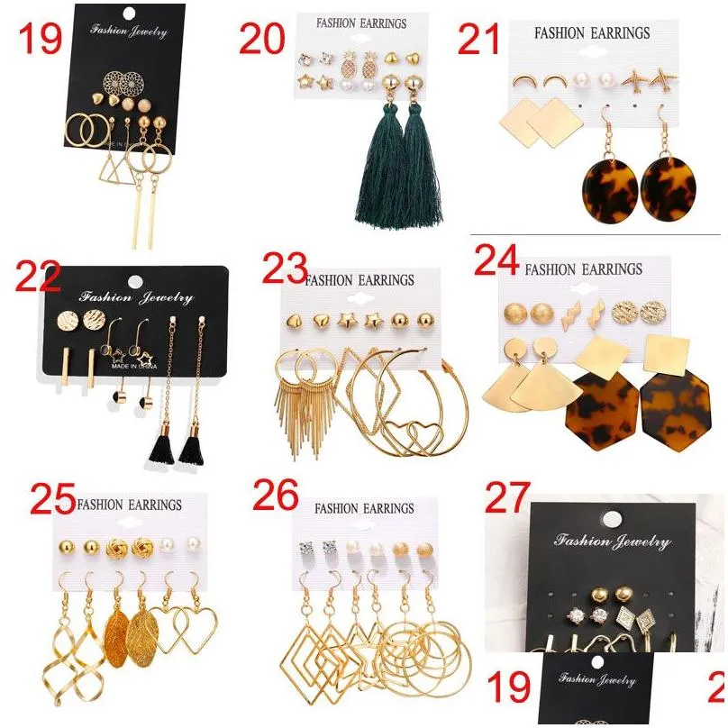 Hoop & Huggie 36 Styles Brincos Female Diy Sier Gold Tassel Earrings For Women Big Geometric Earring Set Fashion Jewelry Drop Deliver Dhmws