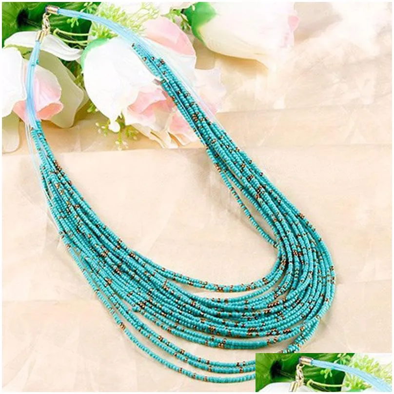 Beaded Necklaces New Arrival Bohemian Luxury Mtilayer Seed Beads Necklace Women Girls Pink Black Fashion Jewelry In Bk Drop Delivery P Dhywx