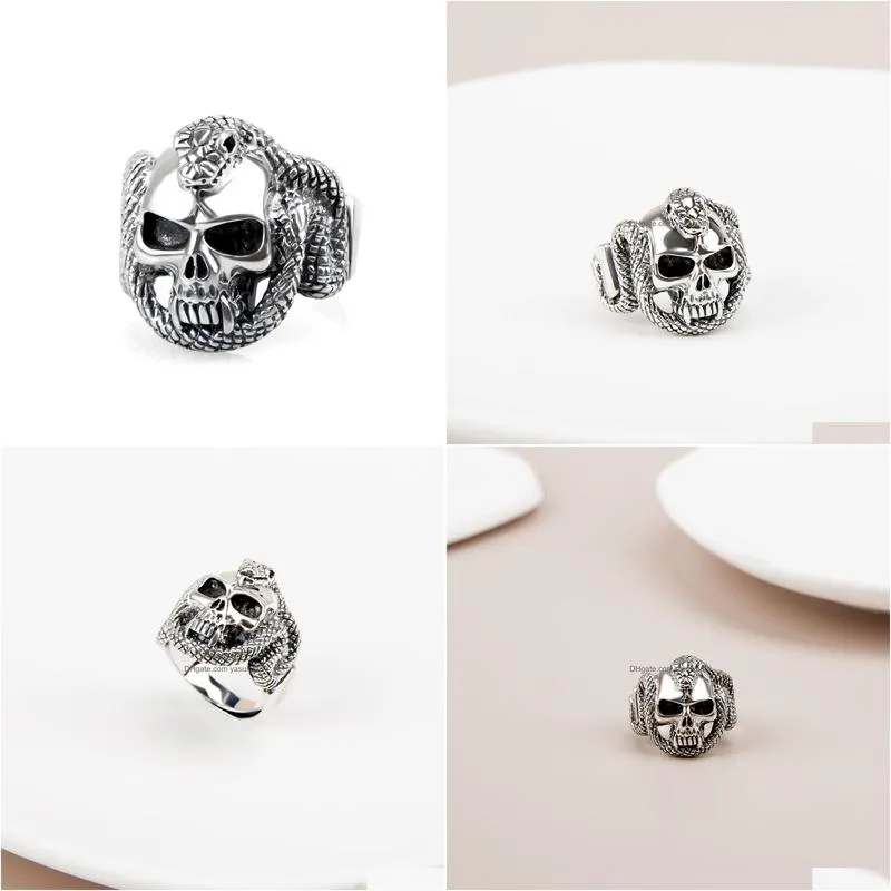 Band Rings Skl Head Ring With A Large Snake 925 Sterling Sier Fashion Jewelry For Men Punk Style Accessories Drop Delivery Dhczv