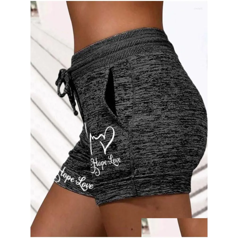 Women`S Shorts Womens Trendy Women Casual Lounge Faith Hope Love Heartbeat Print With Pockets Dstring Summer Workout Athletic Drop De Dh07Q