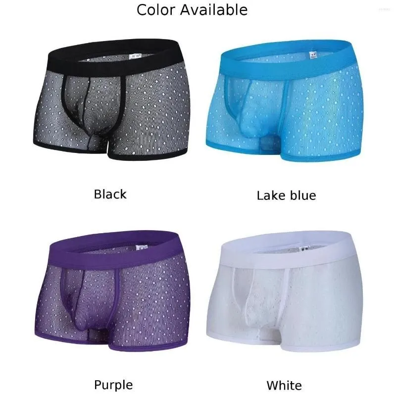 Underpants Men Sexy Lingerie See-through Hollow Shorts U Convex Pouch Boxer Briefs Mesh Trunks Underwear Panties