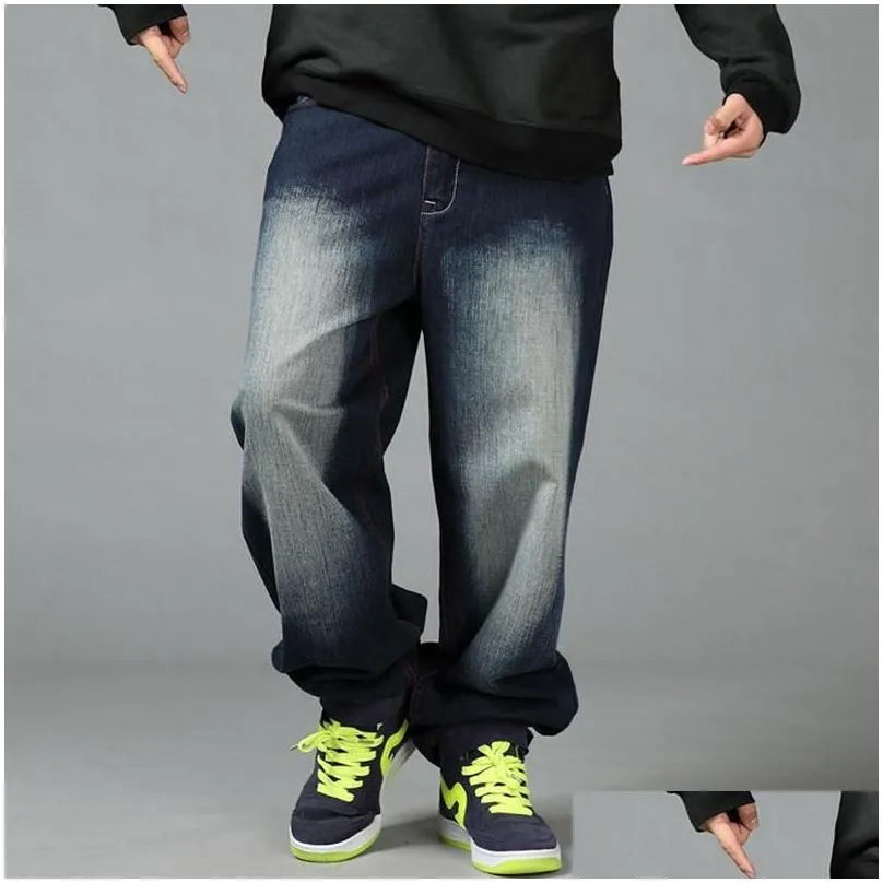Men`S Jeans Mens Hip Hop Skateboarder Plus Size Loose Baggy Denim Pants Wide Leg Streetwear Garment Washed Drop Delivery Apparel Clot Dhzpd
