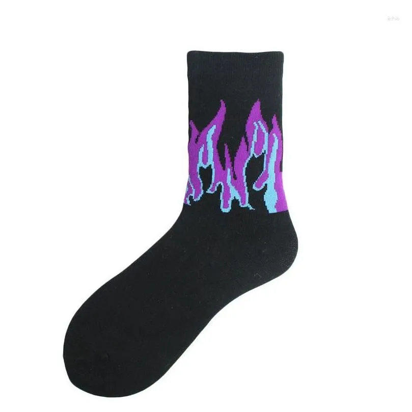 Men`S Socks Mens 1 Pair Men Women Fashion Hip Hop Hit Color On Fire Crew Red Flame Blaze Power Torch Warmth Street Sport Cotton Drop Dhgrx