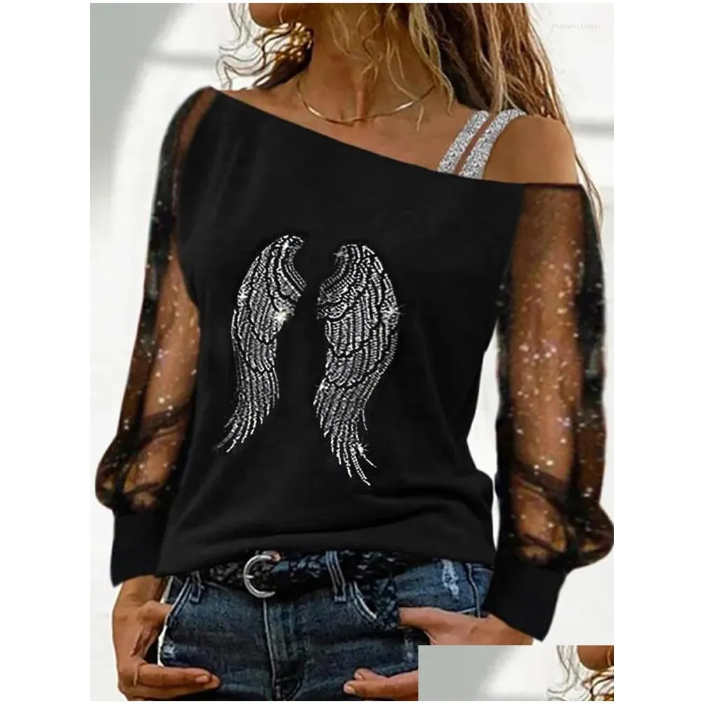 Women`S T-Shirt Womens T Shirts Fashion Woman Top 2022 Y2K Clothes Rhinestone Geometric Print Cold Shoder My Orders Casual Ropa Mujer Dhrdm