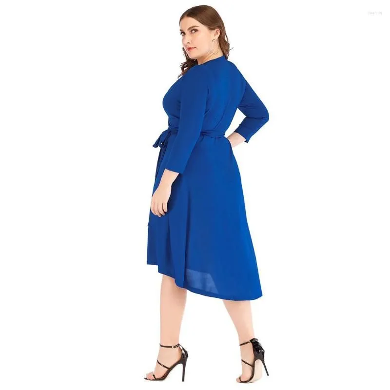 Plus Size Dresses Women Clothing Fall Fashion Casual V-Neck Solid Color Long Sleeve Ladies Hip Dress Elegant Luxury XL-5XL Oversized