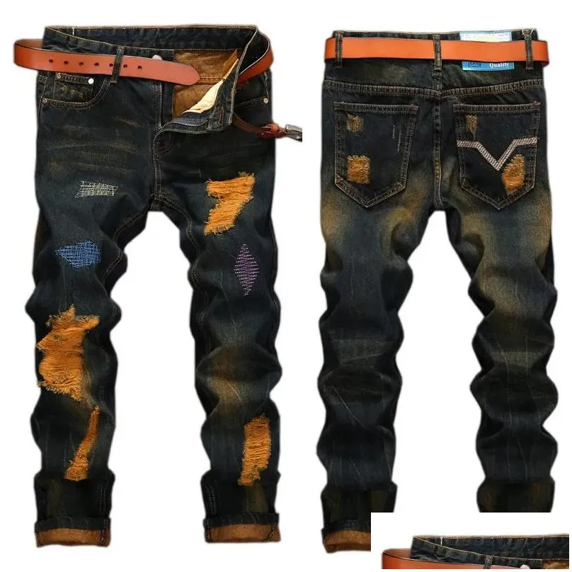 Men`S Jeans Mens Denim Designer Hole High Quality Ripped For Men Size 28-38 40 42 2022 Autumn Spring Hip Hop Punk Streetwear Drop Del Dh4Sh