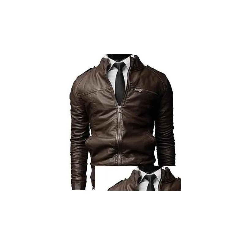 Men`S Jackets Mens Motorbike Faux Leather Spring Autumn Clothing For Male Long Sleeved Cool Stand Collar Jacket Drop Delivery Apparel Dhr1U