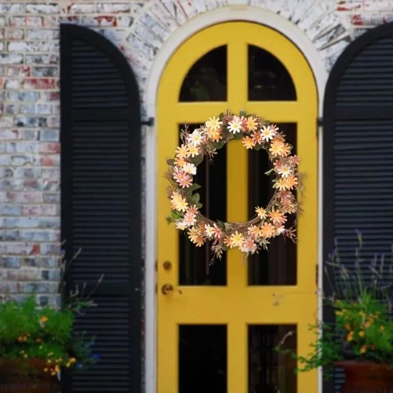 Decorative Flowers Artificial Daisys Flower Wreath 45cm Door Orange Powder Christmas Festival For Front Wedding