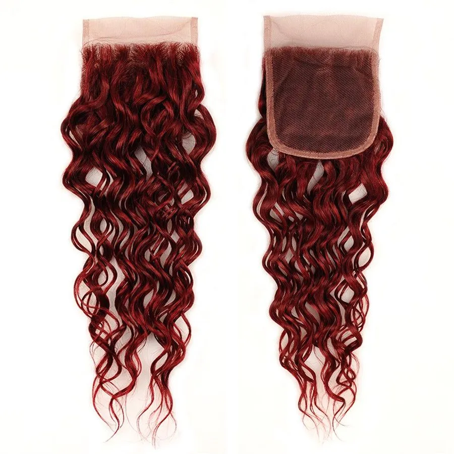 99J Burgundy Malaysian Water Wave Human Hair 3 Bundles With 4x4 Lace Closure 4Pcs Wine Red Mink Wet and Wavy Virgin Hair Weave8226779