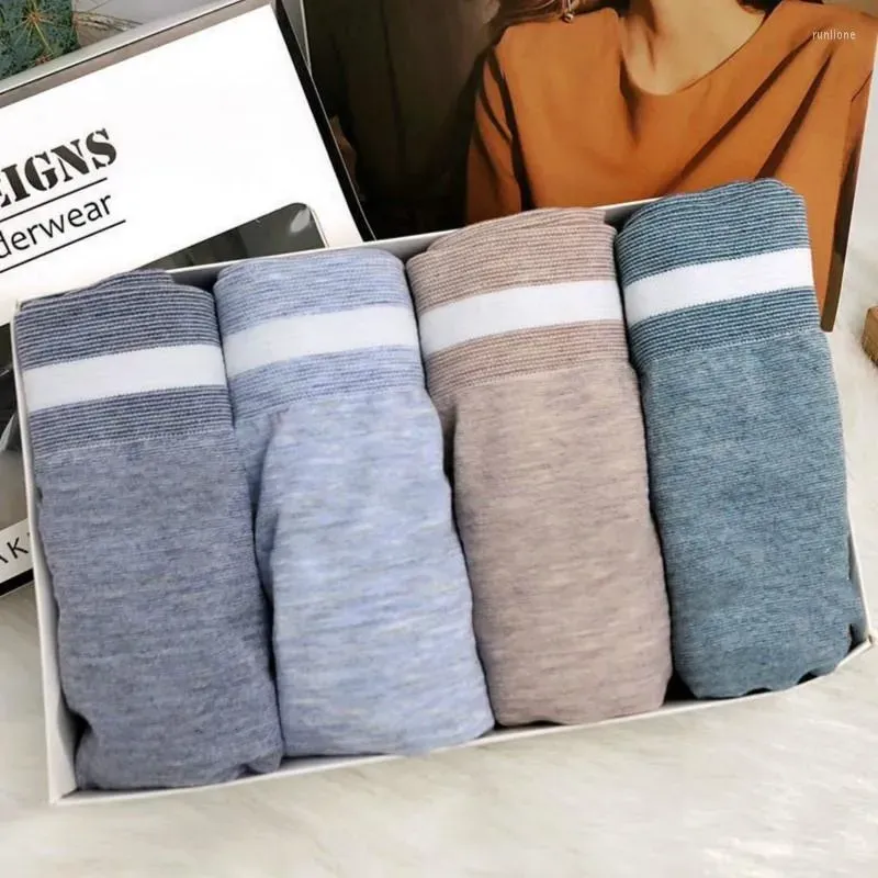 Underpants Boxed 4pcs/set Men`s Modal Colored Cotton Seamless Super Stretch Breathable Non-marking Plus Size Boxer Briefs