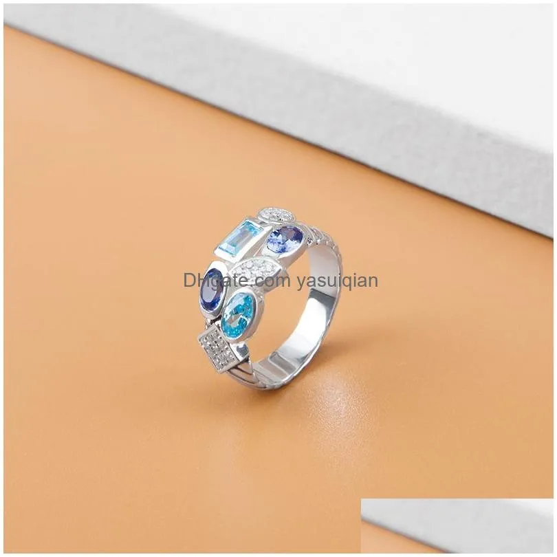 Solitaire Ring Blue Topaz 925 Sterling Sier Fine Party Jewelry Accessories Rings For Drop Delivery Dhp0H