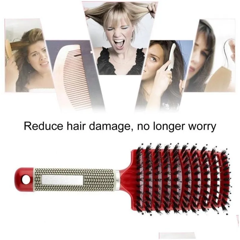 Women Hair Scalp Massage Comb Bristle Nylon Hairbrush Wet Curly Detangle Hair Brush For Salon Barber Hairdressing Styling Tools3726505