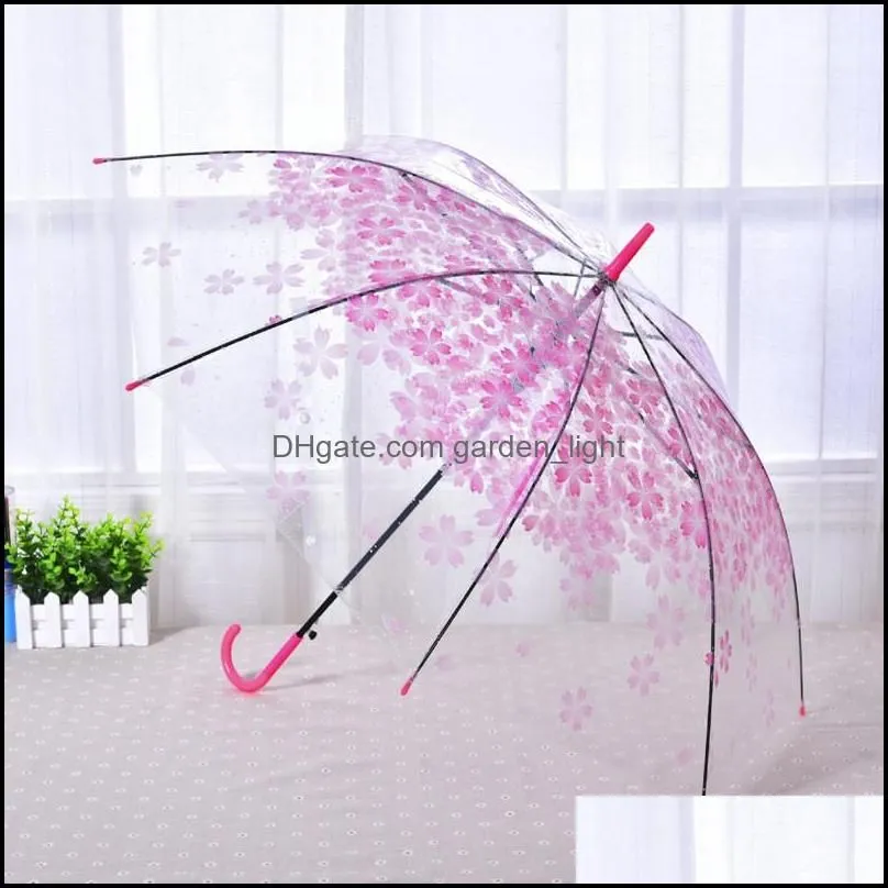 Umbrellas Transparent Sakura Umbrella Romantic Pvc Rain Wedding Party Long Handle Straight Stick Cherry Paraguas Clear Drop Delivery